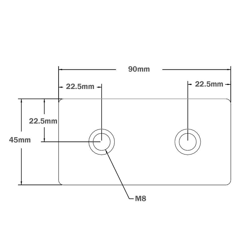 32-4590WS-0 MODULAR SOLUTIONS FOOT & CASTER CONNECTING PLATE<BR>45MM X 90MM FLAT NO HOLES, SOLID ALUMINUM